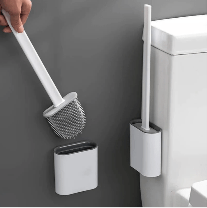 Cepillo WC de Silicona con Mango Largo y Parche de Pared