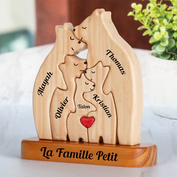 Familia Oso de Madera - Regalo Personalizado Único